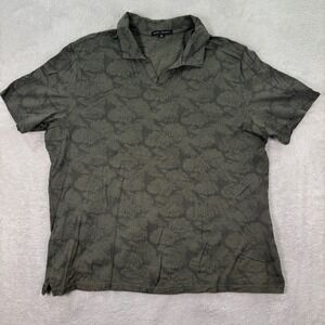 Robert Barakett Men XXL Olive Green Floral Monstera Buttonless Polo Shirt Cotton